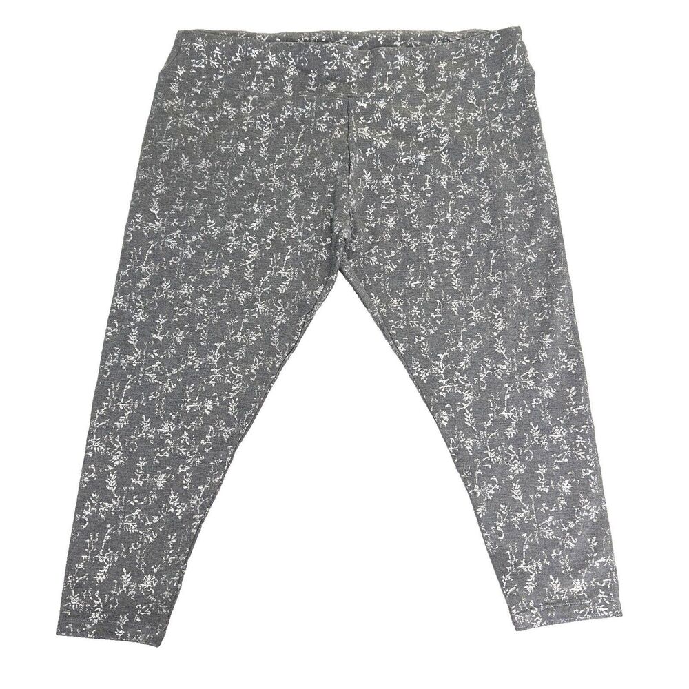 Soft Surroundings Womens Leggings 2X Cropped Gray Floral Silver Foulard 21.5"